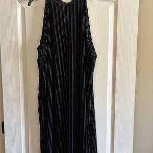 Black Velvet Stripe Halter Dress